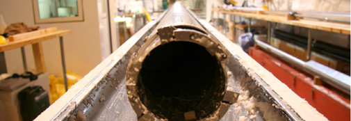 The busy drill head at the end of the long drill. The cutters are razor
sharp. It is from inside the black hole that the core is retrieved.