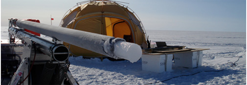 The shallow drill drilling in wet mode to test the ice cores for microbiological contamination.