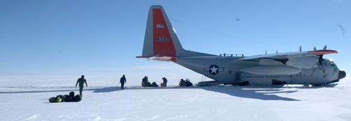 The crew of five are left alone on the ice sheet.
