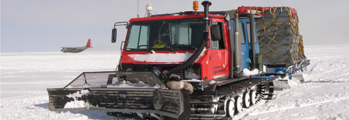 The Flexmobil pulls arriving cargo from the apron to the camp area.