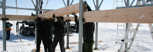 Laying the beams for the floor