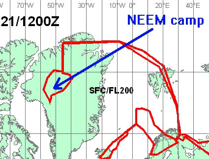 NEEM was today the only spot in Greenland where the ash was