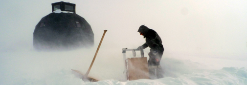 The only entrance to the trenches was hard to navigate during the blizzard